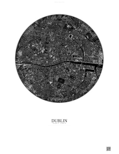 Affiche Dublin – Poster vue satellite 2.5km N&B | Gravura – Fond clair