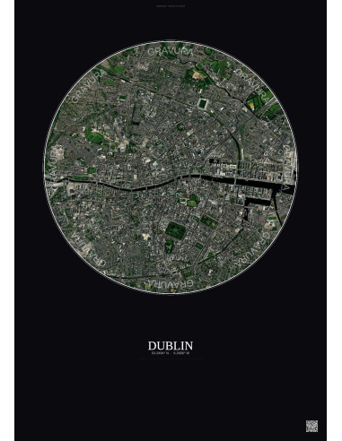 Affiche Dublin – Poster vue satellite 2.5km Couleur | Gravura – Fond foncé