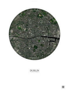Affiche Dublin – Poster vue satellite 2.5km Couleur | Gravura – Fond clair