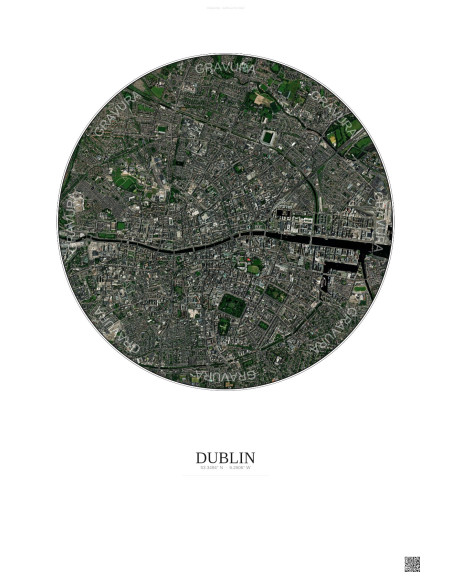 Dublin Satellite View Poster 2.5km Color | Gravura – Light background