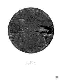 Affiche Dublin – Poster vue satellite 6km N&B | Gravura – Fond clair