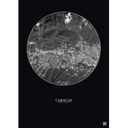 Affiche Caracas – Poster vue satellite 6km N&B | Gravura – Fond foncé