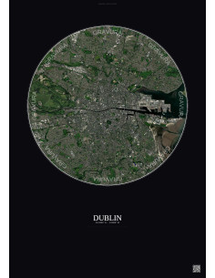 Affiche Dublin – Poster vue satellite 6km Couleur | Gravura – Fond foncé