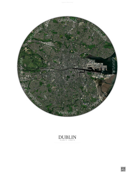 Affiche Dublin – Poster vue satellite 6km Couleur | Gravura – Fond clair