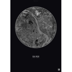 Affiche Ha Noi – Poster vue satellite 10km N&B | Gravura – Fond foncé