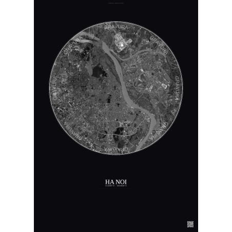 Affiche Ha Noi – Poster vue satellite 10km N&B | Gravura – Fond foncé