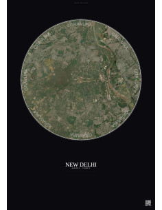 Affiche New Delhi – Poster vue satellite 10km Couleur | Gravura – Fond foncé