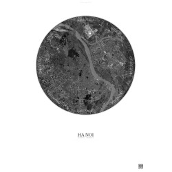 Affiche Ha Noi – Poster vue satellite 10km N&B | Gravura – Fond clair