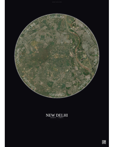 Affiche New Delhi – Poster vue satellite 10km Couleur | Gravura – Fond foncé