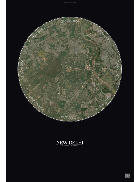 Affiche New Delhi – Poster vue satellite 10km Couleur | Gravura – Fond foncé