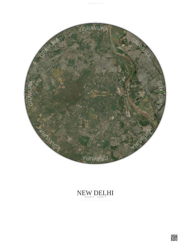 New Delhi Satellite View Poster 10km Color | Gravura – Light background