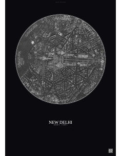 Affiche New Delhi – Poster vue satellite 2.5km N&B | Gravura – Fond foncé