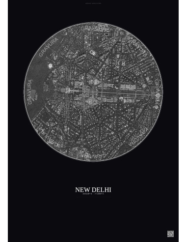 New Delhi Satellite View Poster 2.5km B&W | Gravura – Dark background