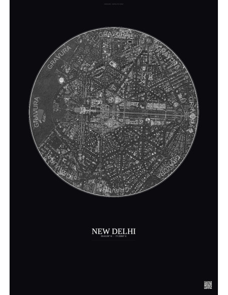 New Delhi Satellite View Poster 2.5km B&W | Gravura – Dark background