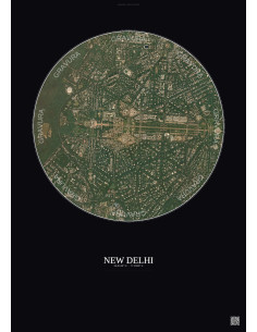 Affiche New Delhi – Poster vue satellite 2.5km Couleur | Gravura – Fond foncé