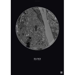 Affiche Ha Noi – Poster vue satellite 2.5km N&B | Gravura – Fond foncé
