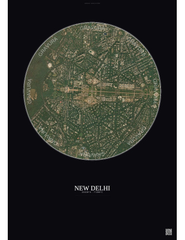 Affiche New Delhi – Poster vue satellite 2.5km Couleur | Gravura – Fond foncé