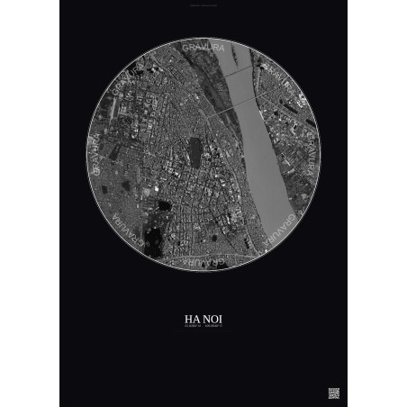 Affiche Ha Noi – Poster vue satellite 2.5km N&B | Gravura – Fond foncé