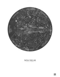 Affiche New Delhi – Poster vue satellite 2.5km N&B | Gravura – Fond clair