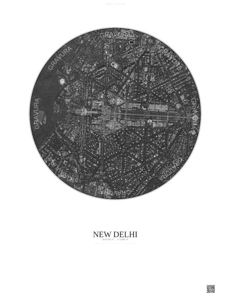 Affiche New Delhi – Poster vue satellite 2.5km N&B | Gravura – Fond clair