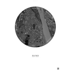 Affiche Ha Noi – Poster vue satellite 2.5km N&B | Gravura – Fond clair