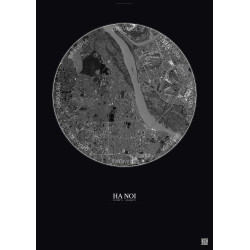 Affiche Ha Noi – Poster vue satellite 6km N&B | Gravura – Fond foncé