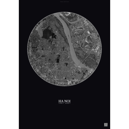 Affiche Ha Noi – Poster vue satellite 6km N&B | Gravura – Fond foncé