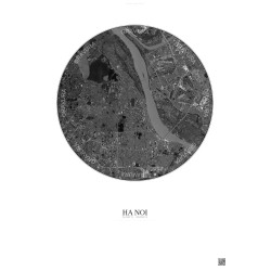 Affiche Ha Noi – Poster vue satellite 6km N&B | Gravura – Fond clair