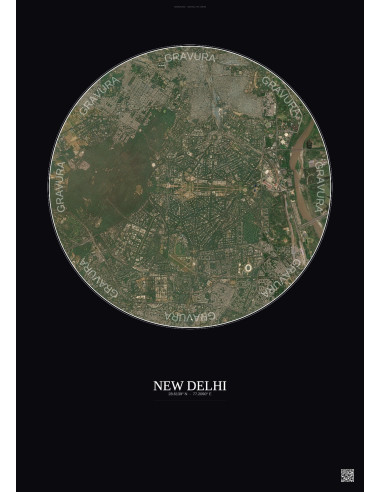 Affiche New Delhi – Poster vue satellite 6km Couleur | Gravura – Fond foncé