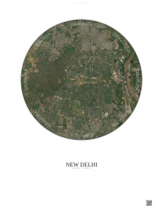 Affiche New Delhi – Poster vue satellite 6km Couleur | Gravura – Fond clair