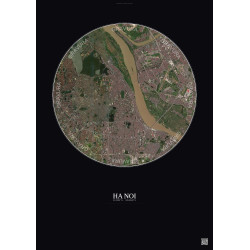 Affiche Ha Noi – Poster vue satellite 6km Couleur | Gravura – Fond foncé