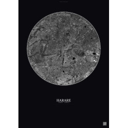 Affiche Harare – Poster vue satellite 10km N&B | Gravura – Fond foncé