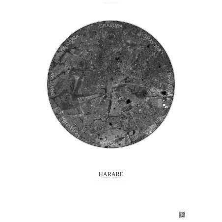Harare Satellite View Poster 10km B&W | Gravura – Light background