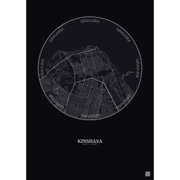 Affiche Kinshasa – Poster carte de ville 6km | Gravura – Fond foncé