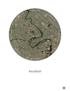 Affiche Baghdad – Poster vue satellite 10km Couleur | Gravura – Fond clair