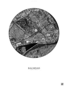 Affiche Baghdad – Poster vue satellite 2.5km N&B | Gravura – Fond clair