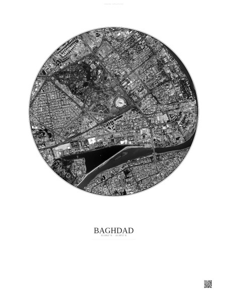 Baghdad Satellite View Poster 2.5km B&W | Gravura – Light background