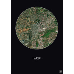 Affiche Harare – Poster vue satellite 2.5km Couleur | Gravura – Fond foncé