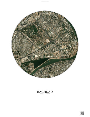 Affiche Baghdad – Poster vue satellite 2.5km Couleur | Gravura – Fond clair