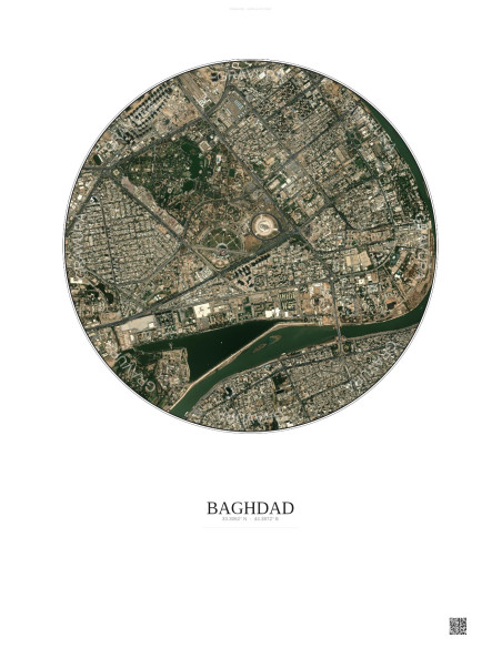 Affiche Baghdad – Poster vue satellite 2.5km Couleur | Gravura – Fond clair