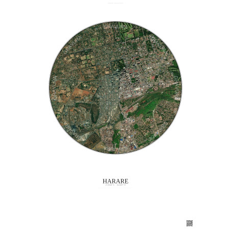 Harare Satellite View Poster 2.5km Color | Gravura – Light background