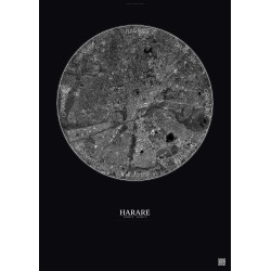 Affiche Harare – Poster vue satellite 6km N&B | Gravura – Fond foncé