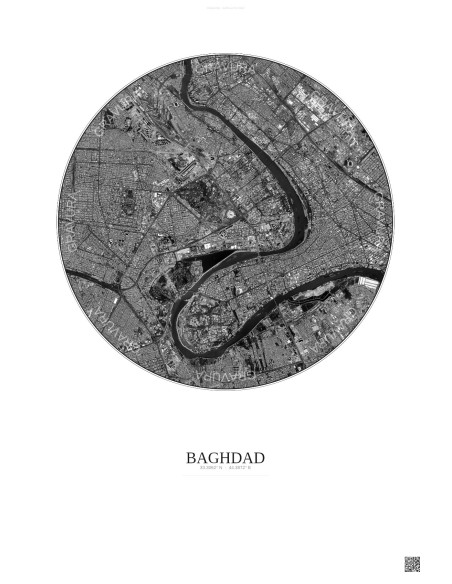 Baghdad Satellite View Poster 6km B&W | Gravura – Light background