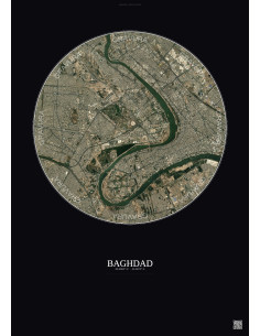Affiche Baghdad – Poster vue satellite 6km Couleur | Gravura – Fond foncé