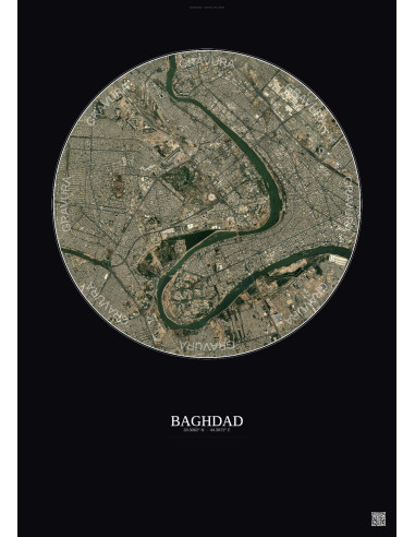 Affiche Baghdad – Poster vue satellite 6km Couleur | Gravura – Fond foncé