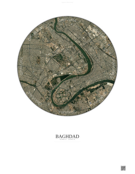 Affiche Baghdad – Poster vue satellite 6km Couleur | Gravura – Fond clair