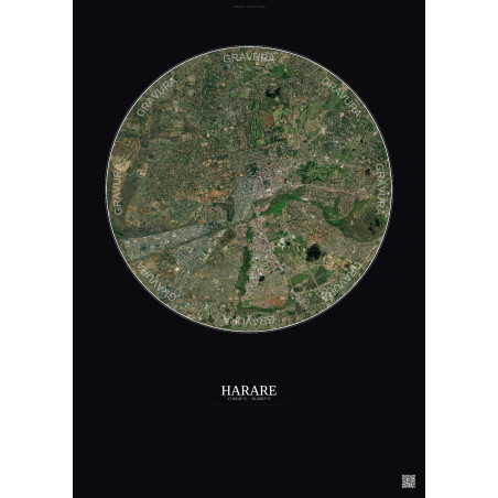 Affiche Harare – Poster vue satellite 6km Couleur | Gravura – Fond foncé