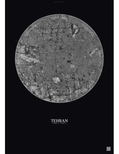 Tehran Satellite View Poster 10km B&W | Gravura – Dark background