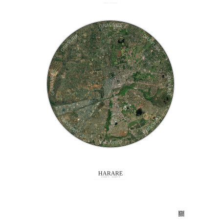 Harare Satellite View Poster 6km Color | Gravura – Light background