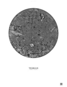 Affiche Tehran – Poster vue satellite 10km N&B | Gravura – Fond clair